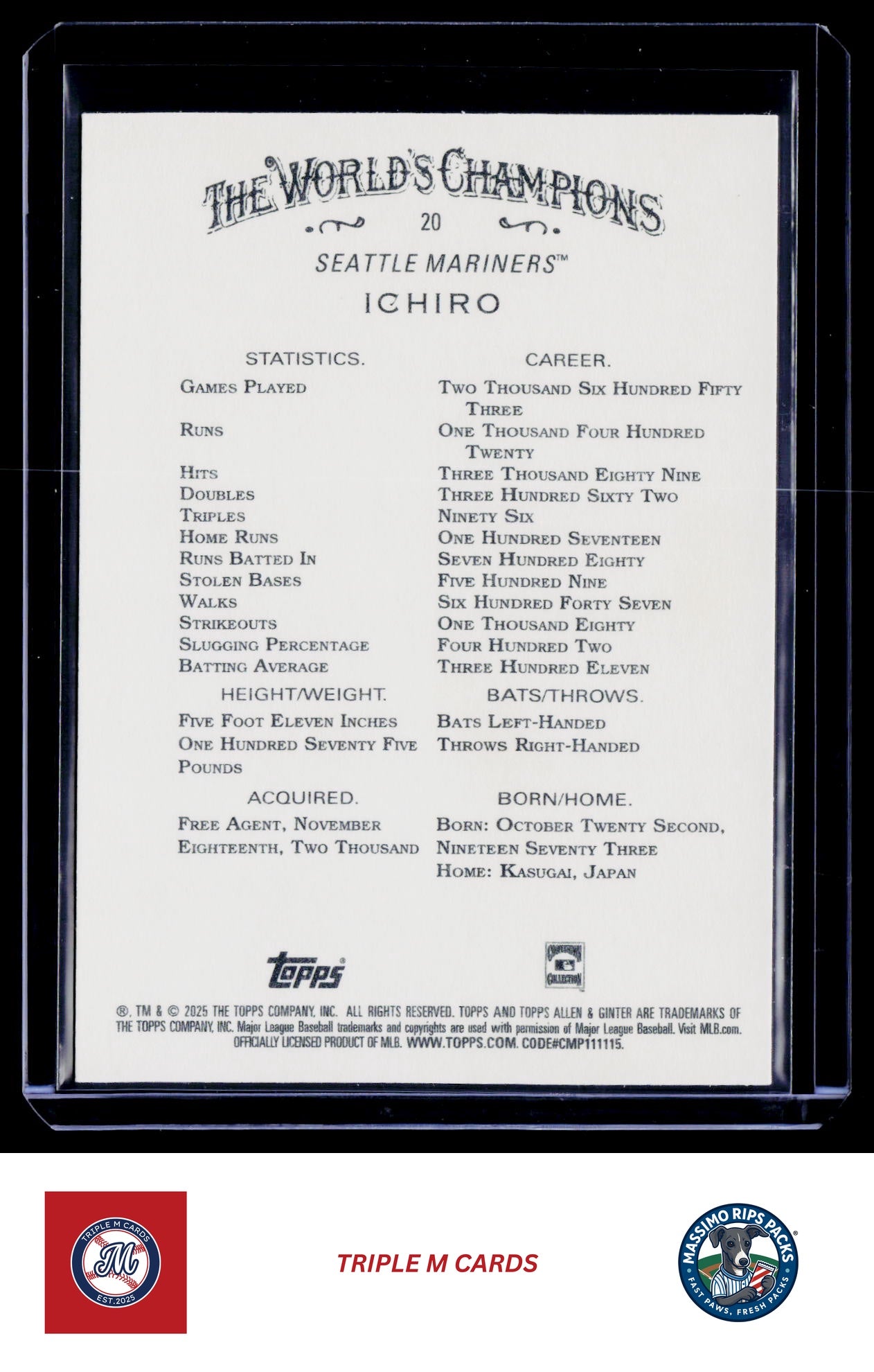 2025 Topps Allen & Ginter #20 Ichiro