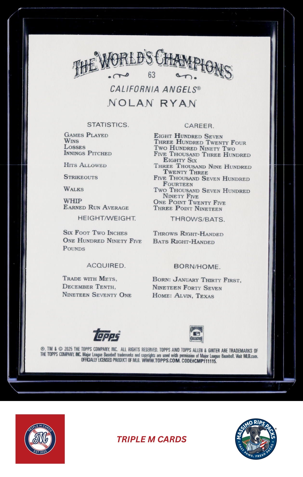 2025 Topps Allen & Ginter #63 Nolan Ryan
