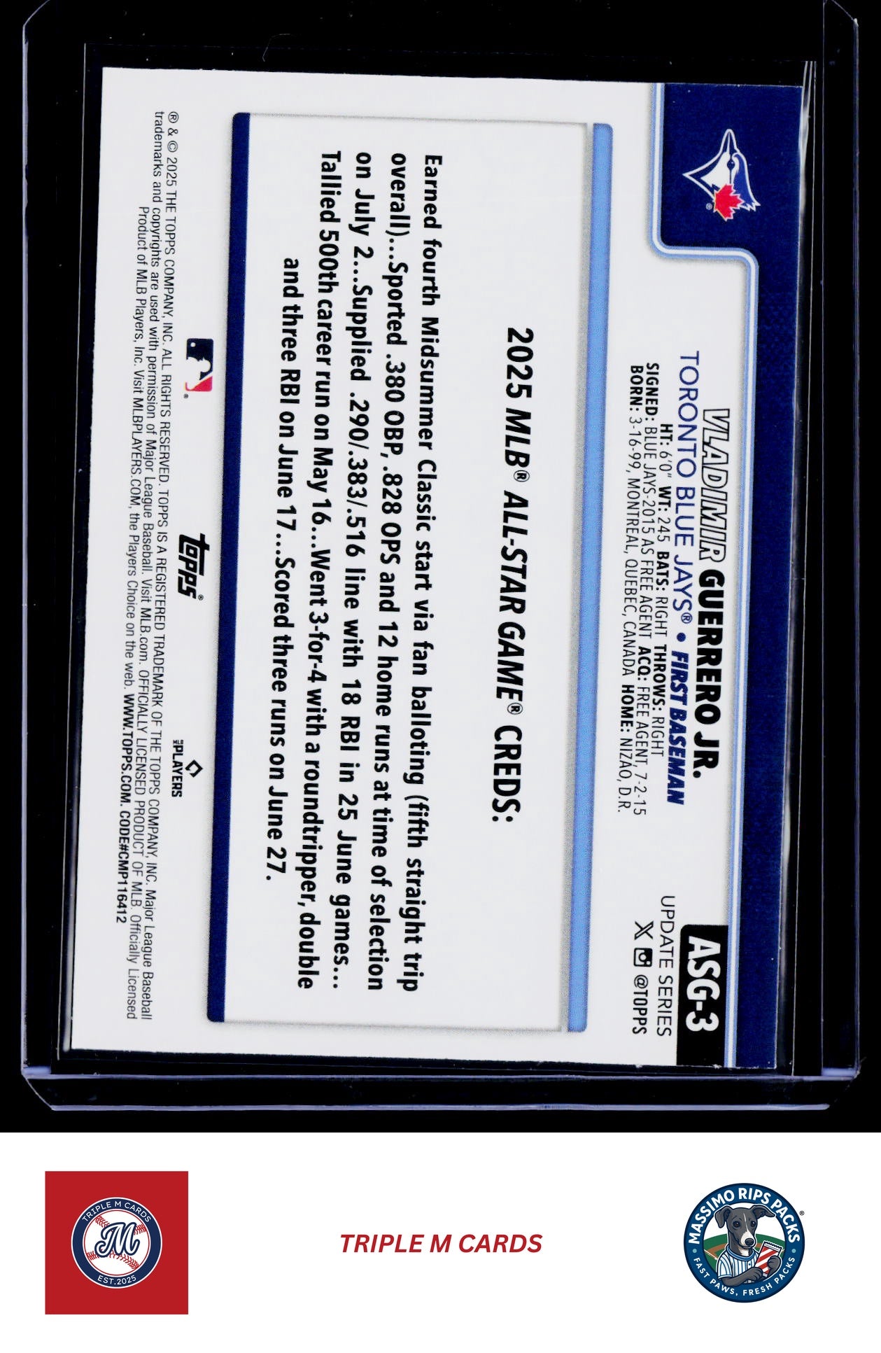 2025 Topps Update #ASG-3 Vladimir Guerrero Jr. 2025 All-Star Game