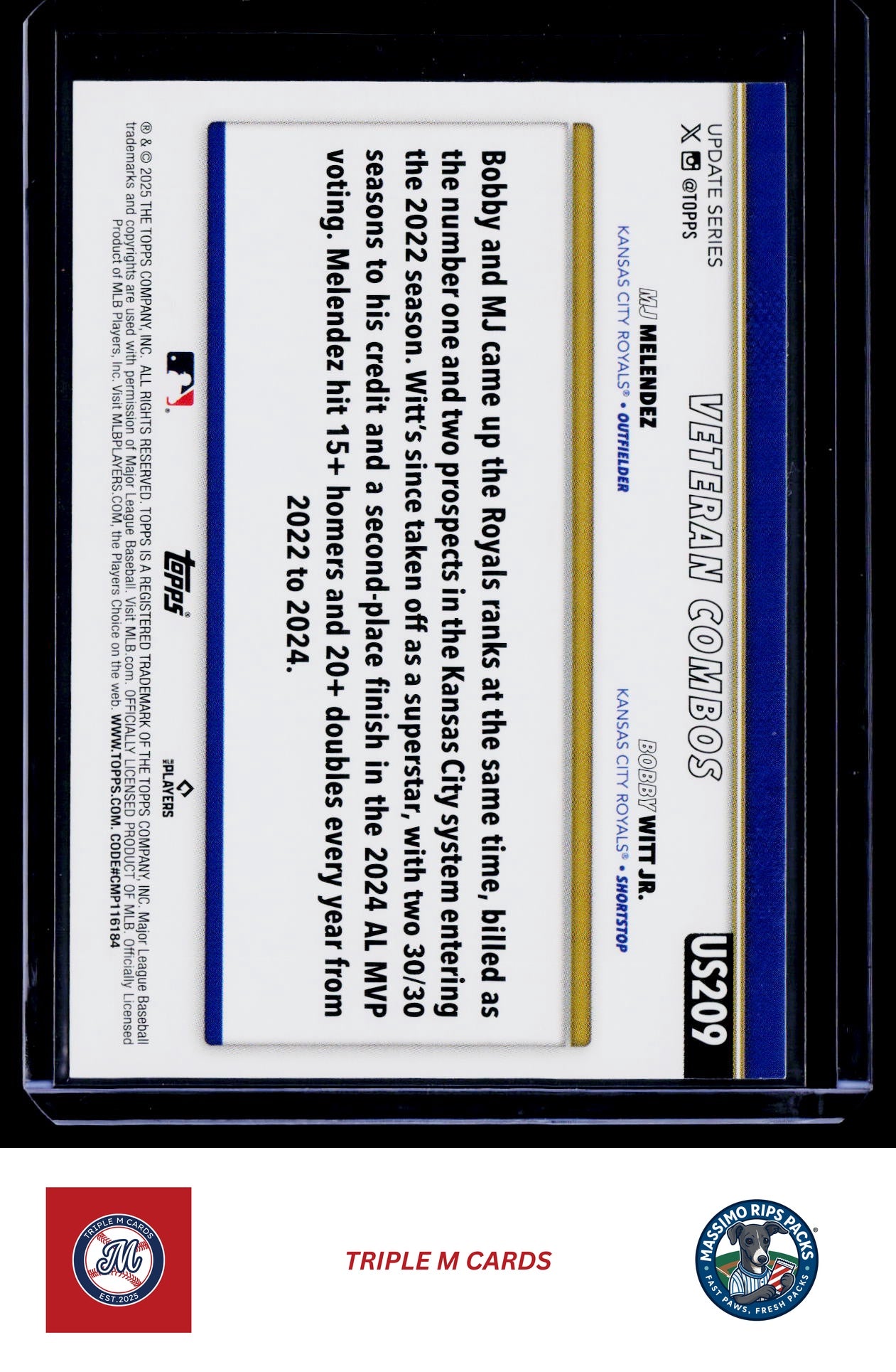 2025 Topps Update #US209 Young &amp; Hungry (MJ Melendez / Bobby Witt Jr.)