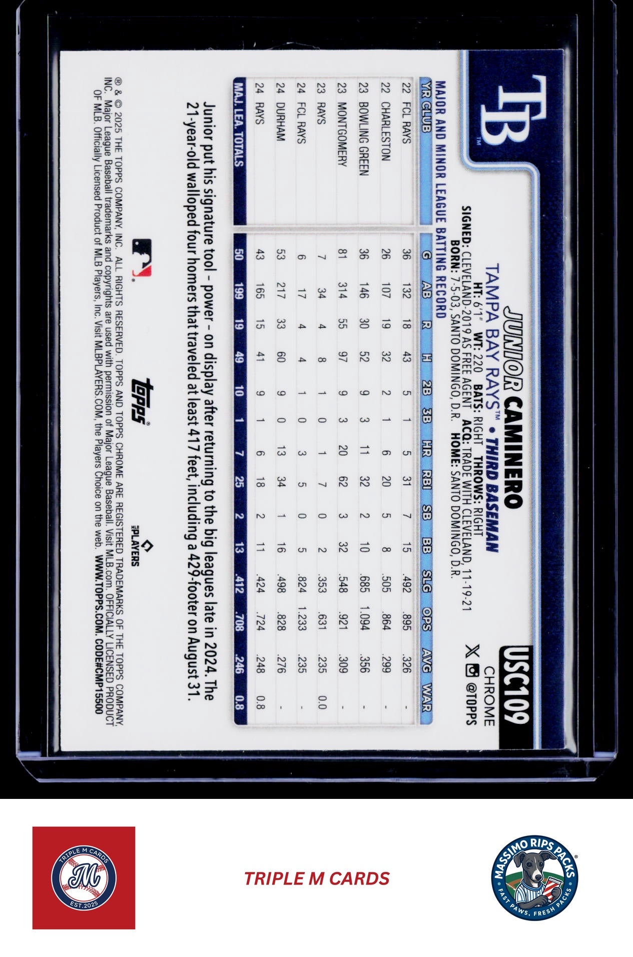 2025 Topps Chrome Update #USC109 Junior Caminero