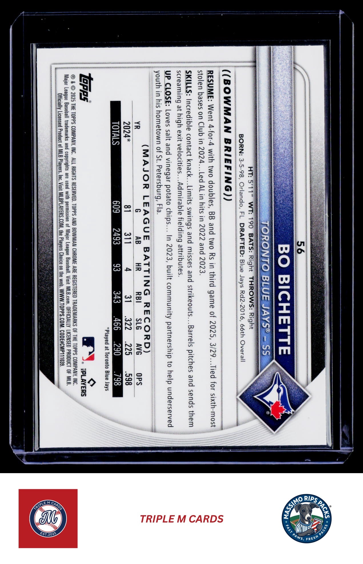 2025 Bowman Chrome #56 Bo Bichette Mojo Refractors