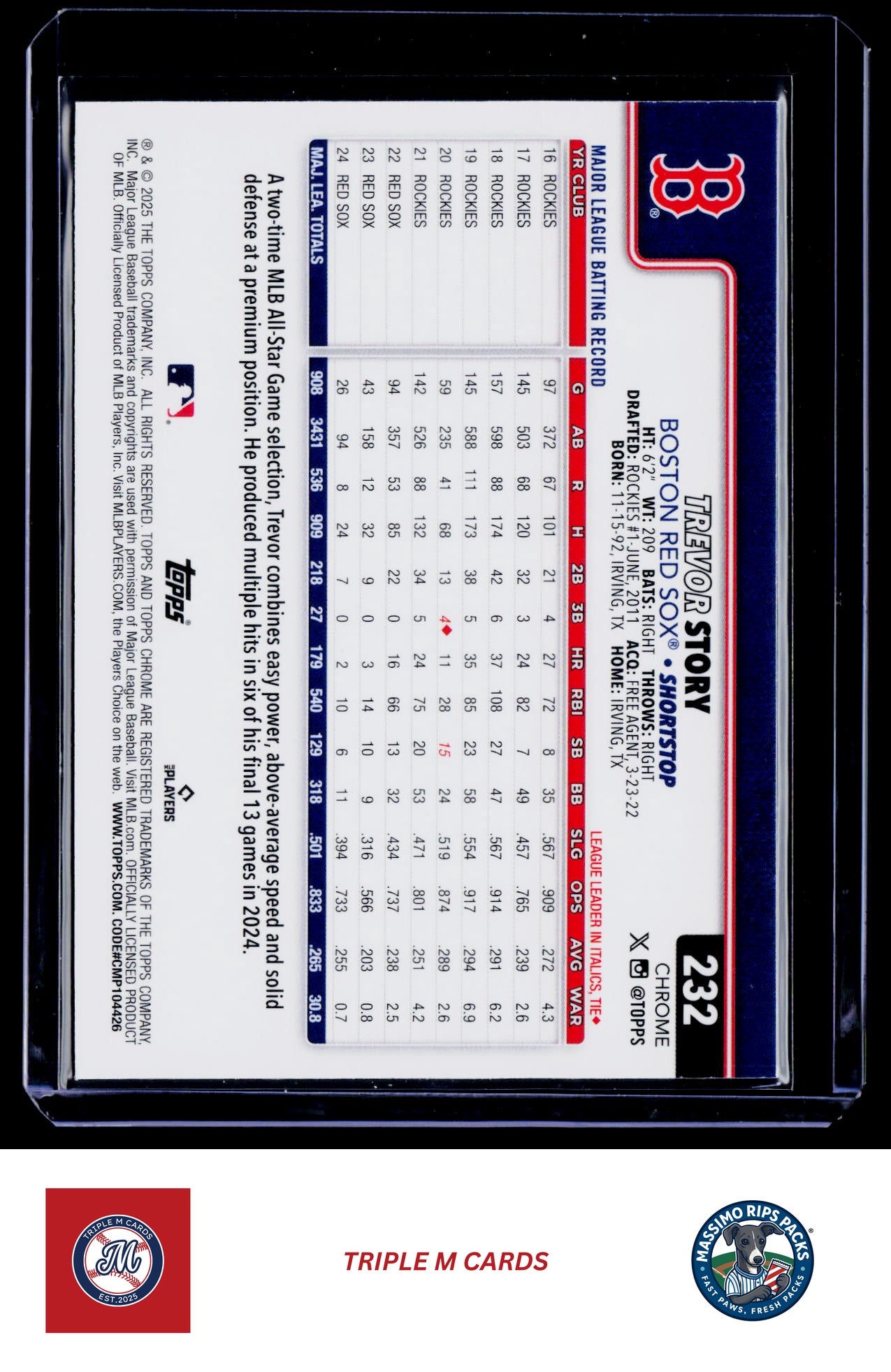 2025 Topps Chrome #232 Trevor Story RayWave Refractors