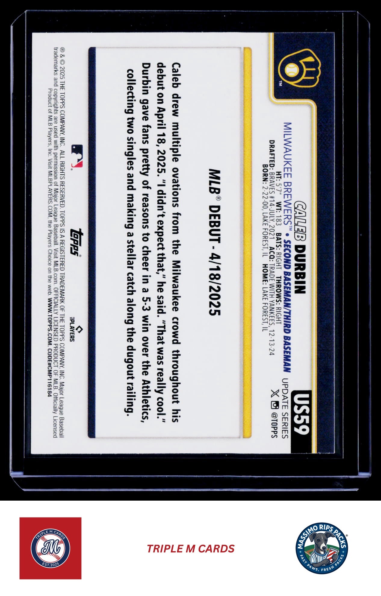2025 Topps Update #US59 Caleb Durbin