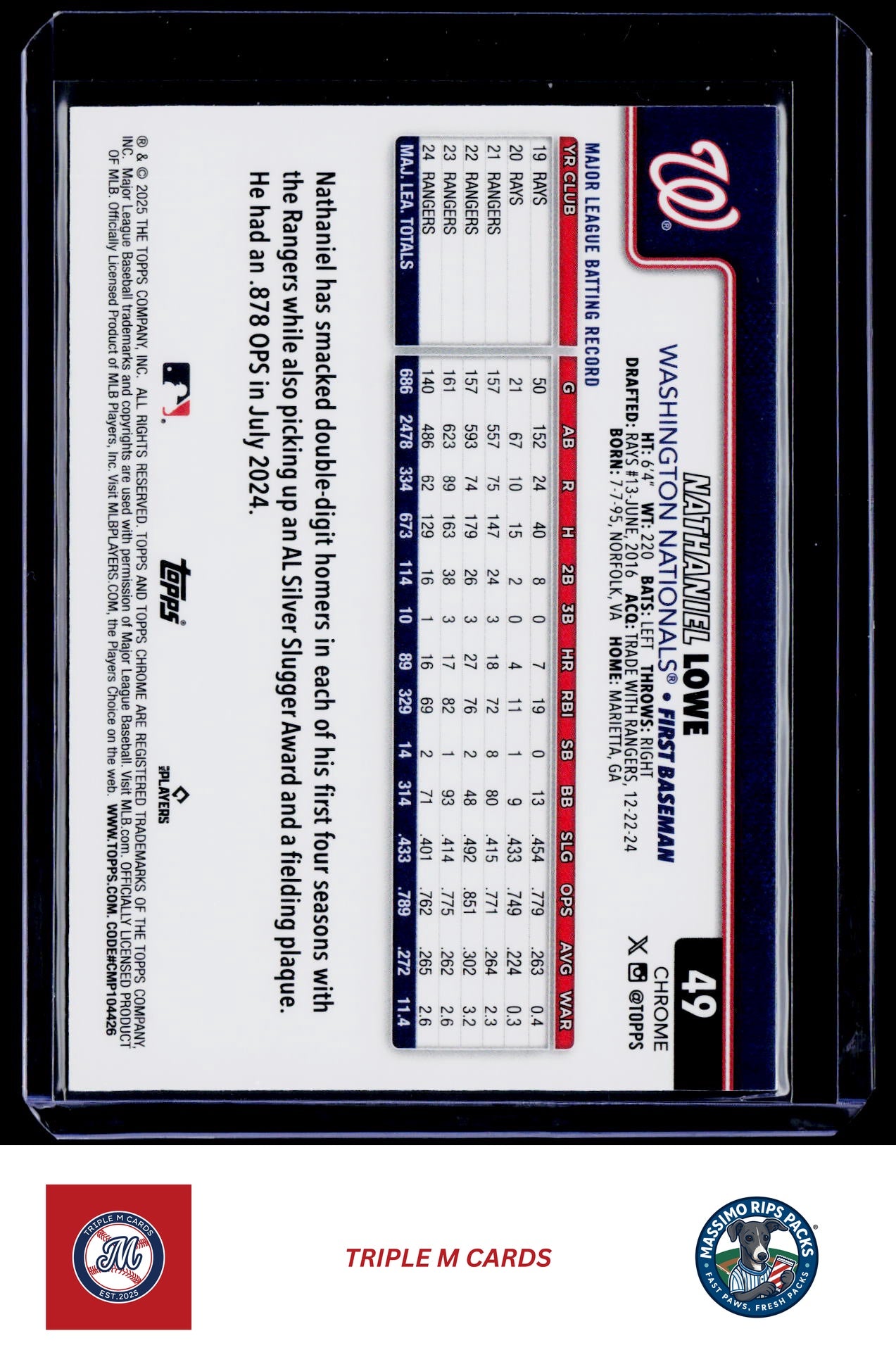 2025 Topps Chrome #49 Nathaniel Lowe RayWave Refractors