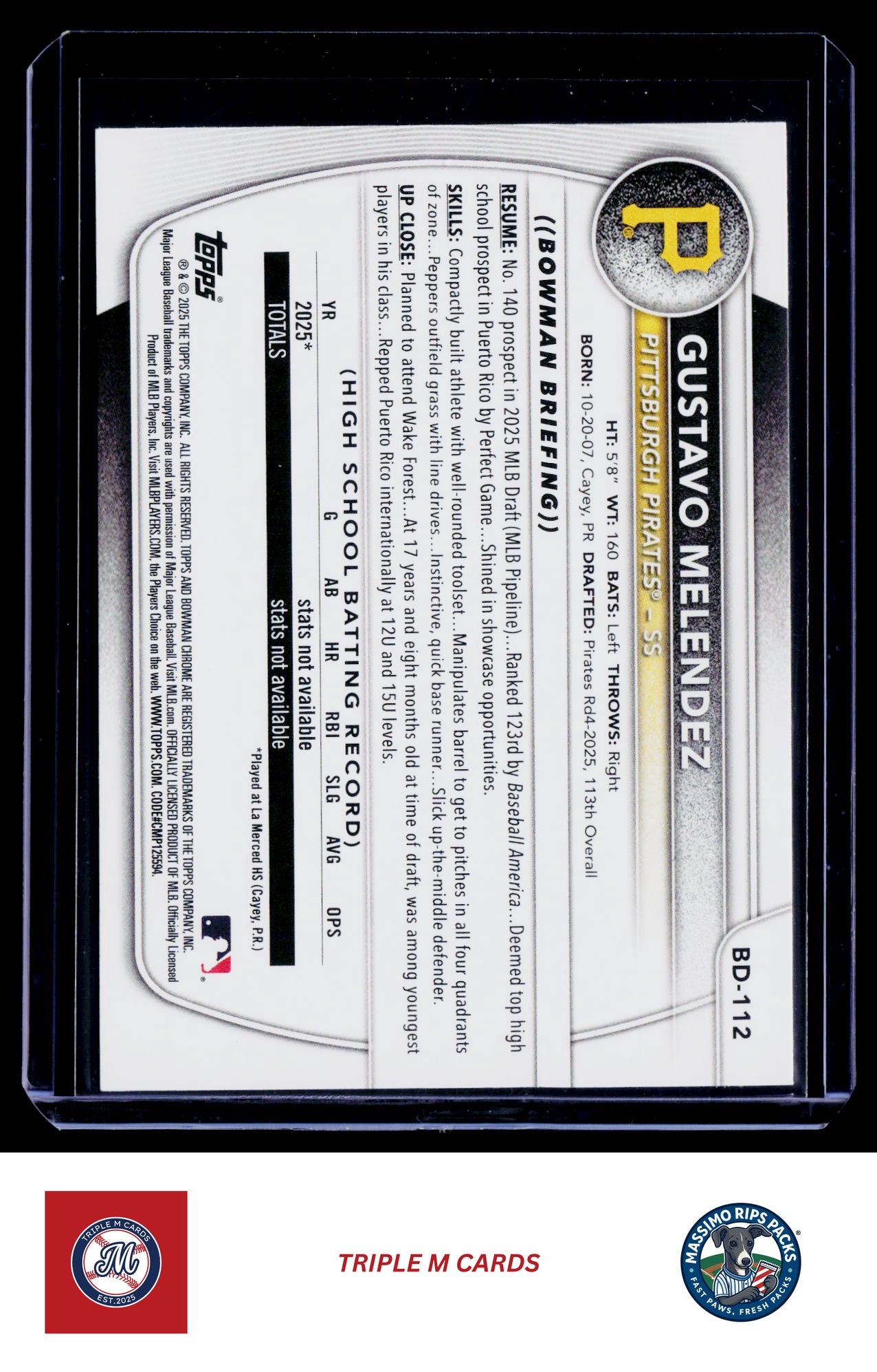 2025 Bowman Draft #BD-112 Gustavo Melendez