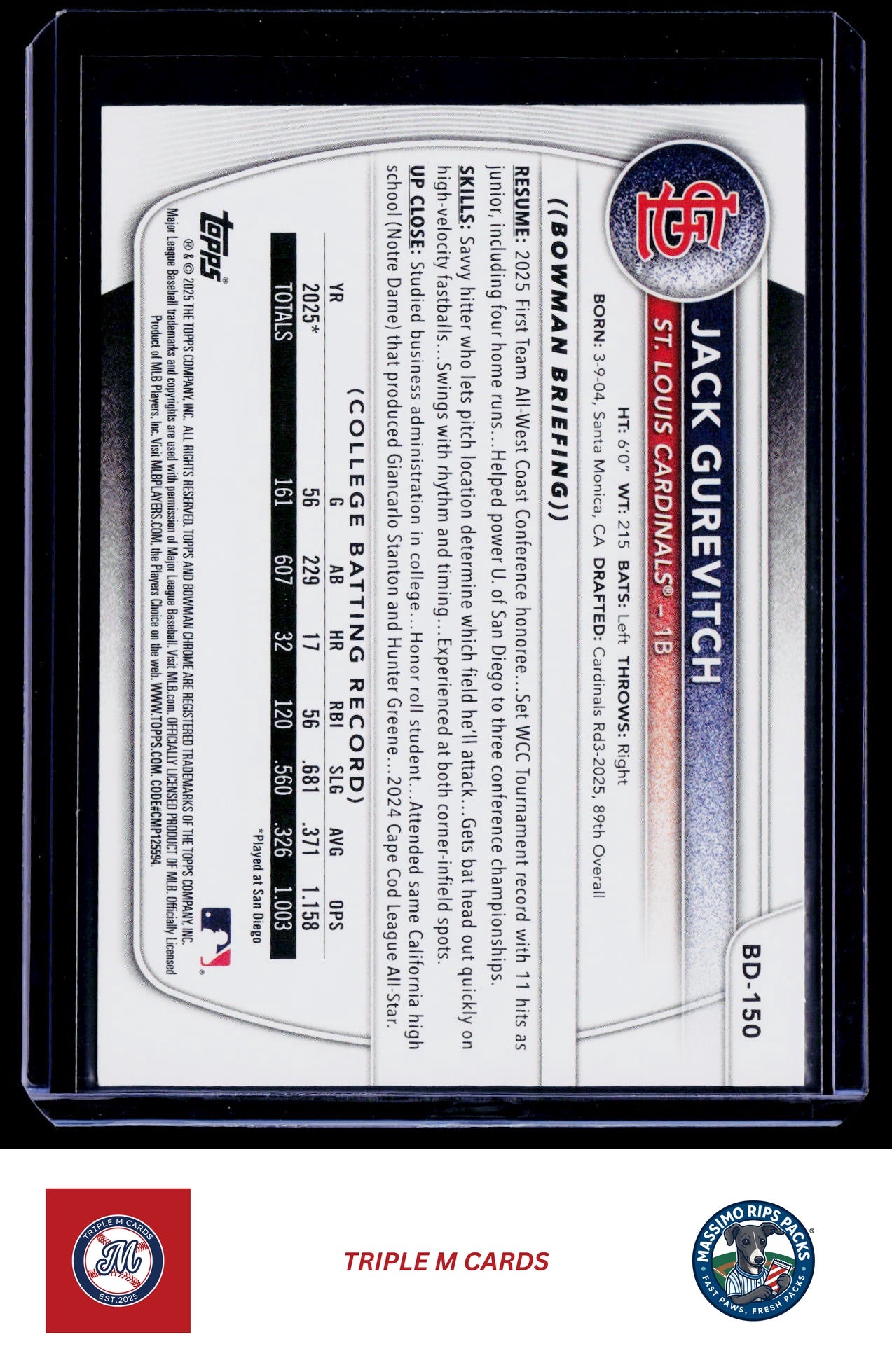 2025 Bowman Draft #BD-150 Jack Gurevitch