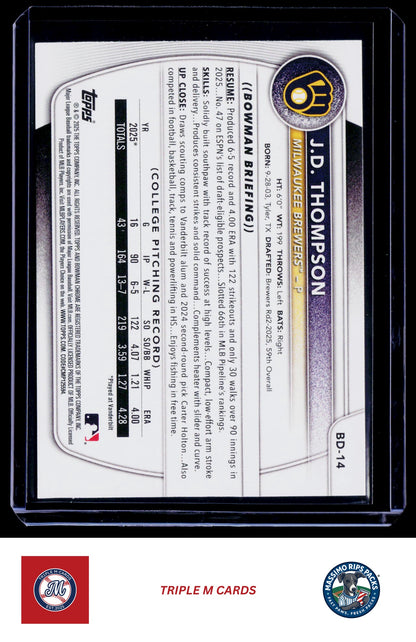 2025 Bowman Draft #BD-14 JD Thompson