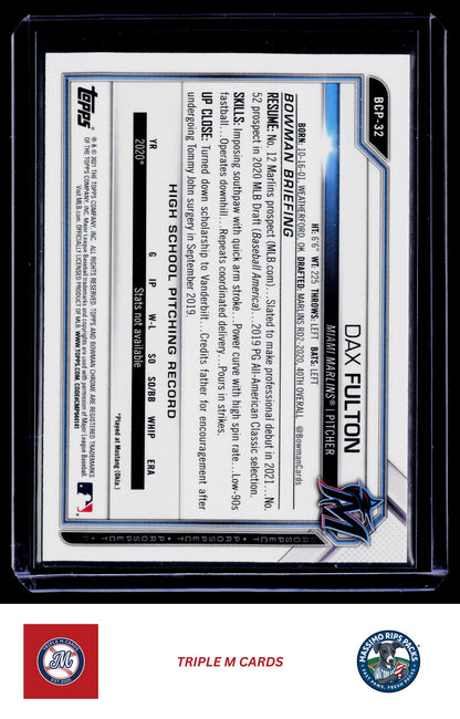2021 Bowman #BCP-32 Dax Fulton Chrome Prospects