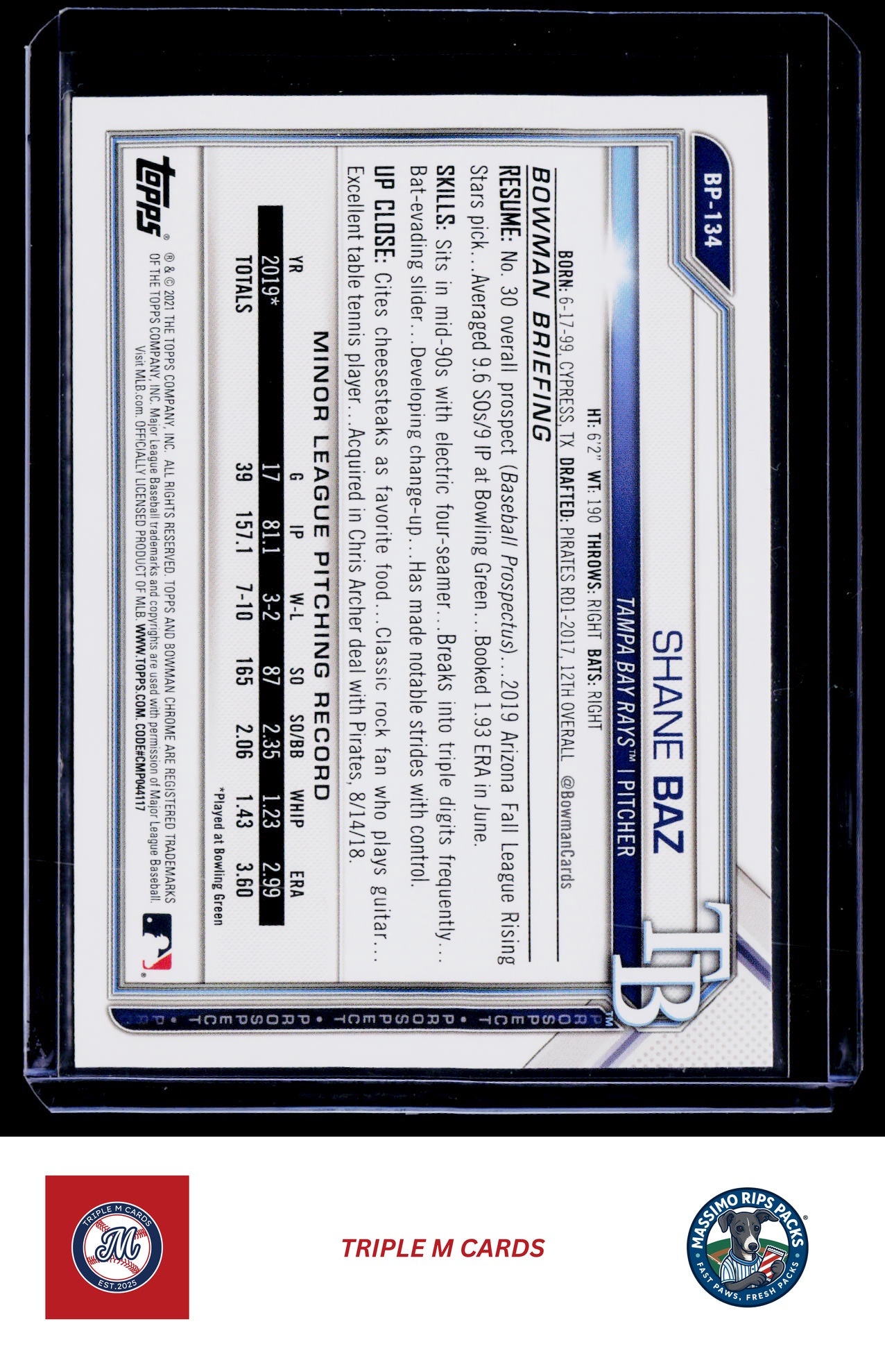 2021 Bowman #BP-134 Shane Baz Prospects