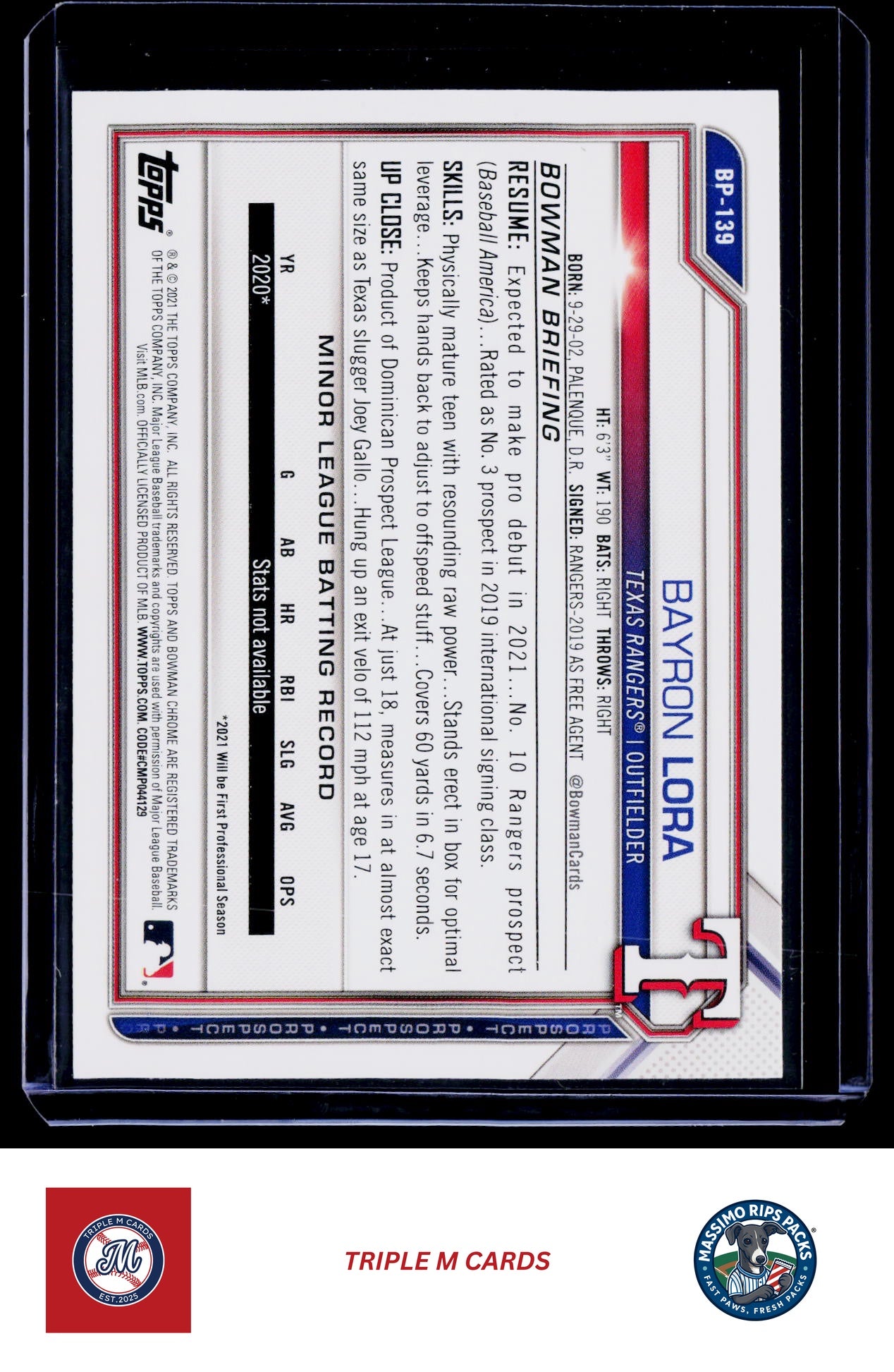 2021 Bowman #BP-139 Bayron Lora Prospects
