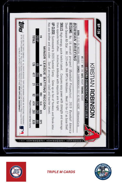 2021 Bowman #BP-136 Kristian Robinson Prospects
