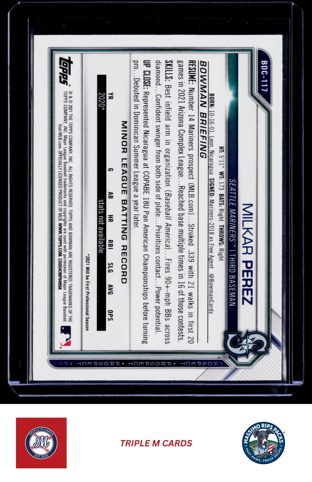 2021 Bowman Draft #BDC-117 Milkar Perez Chrome