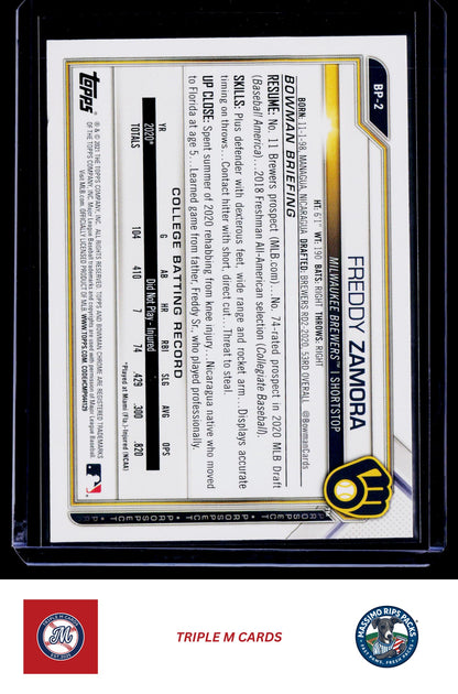 2021 Bowman #BP-2 Freddy Zamora Prospects