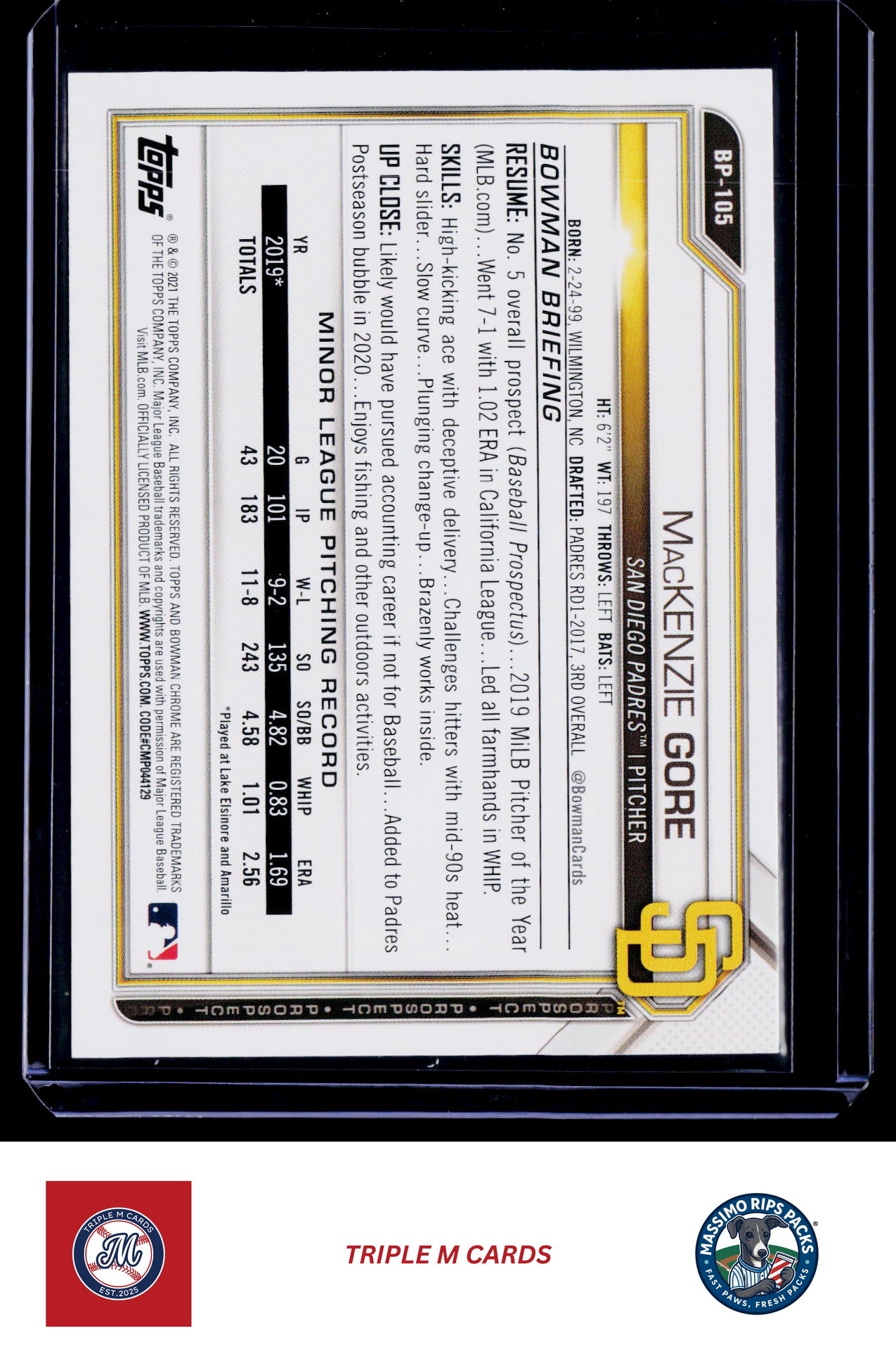 2021 Bowman #BP-105 MacKenzie Gore Prospects