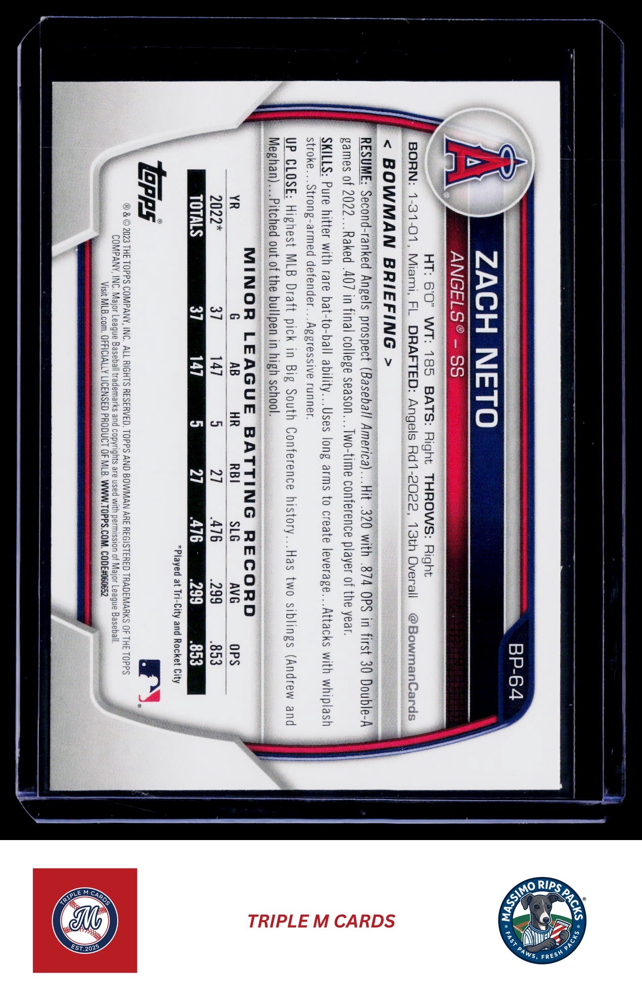 2023 Bowman #BP-64 Zach Neto Prospects