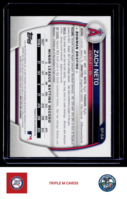 2023 Bowman #BP-64 Zach Neto Prospects