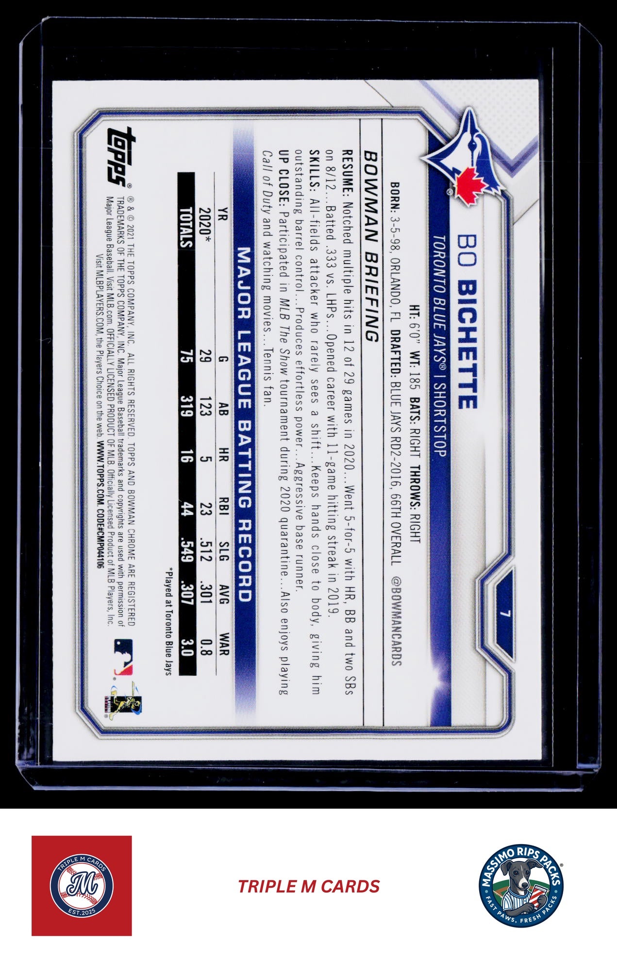 2021 Bowman #7 Bo Bichette