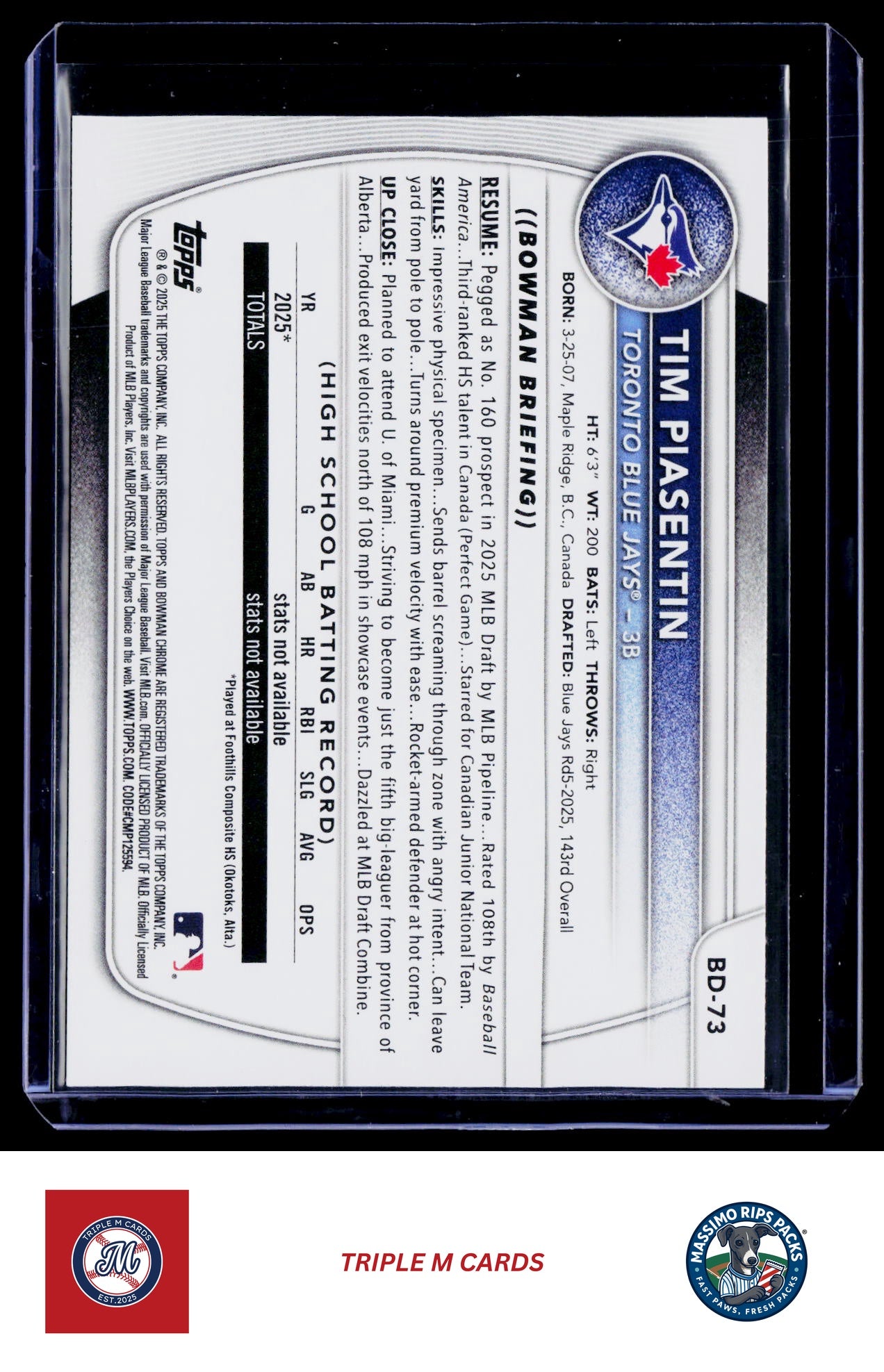 2025 Bowman Draft #BD-73 Tim Piasentin