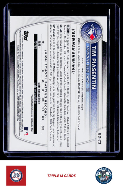 2025 Bowman Draft #BD-73 Tim Piasentin