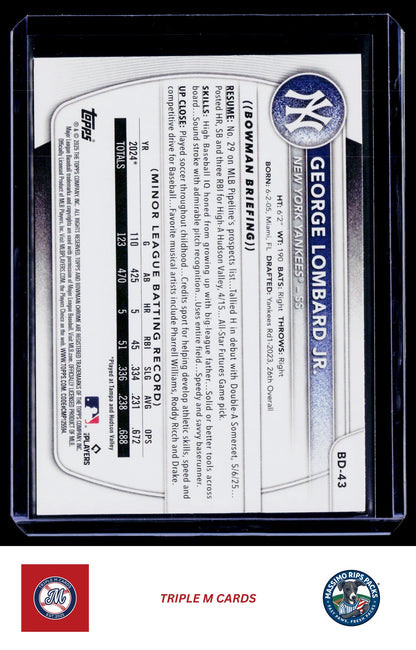2025 Bowman Draft #BD-43 George Lombard Jr.
