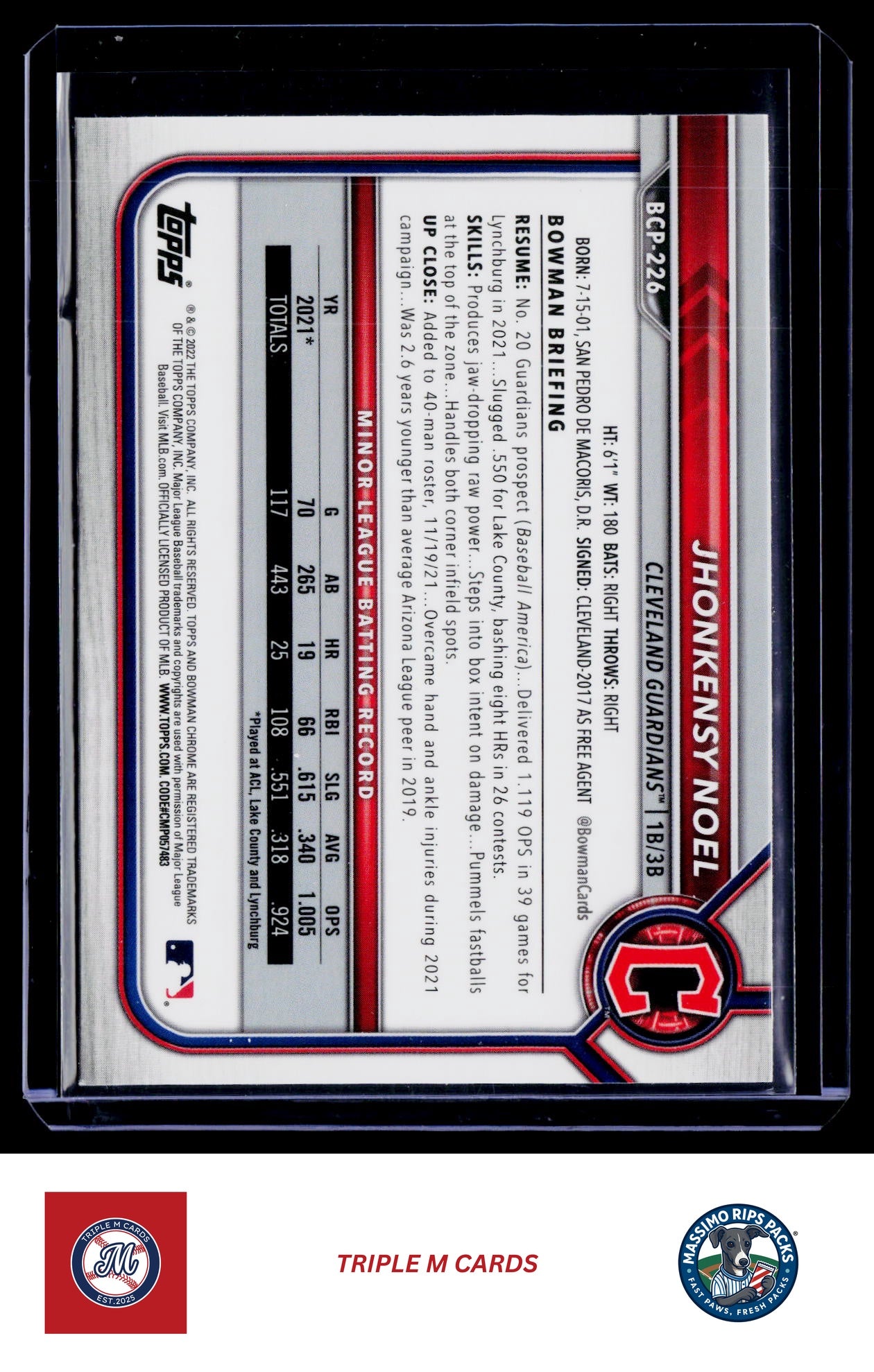 2022 Bowman Chrome Sapphire Edition #BCP-226 Jhonkensy Noel Prospects