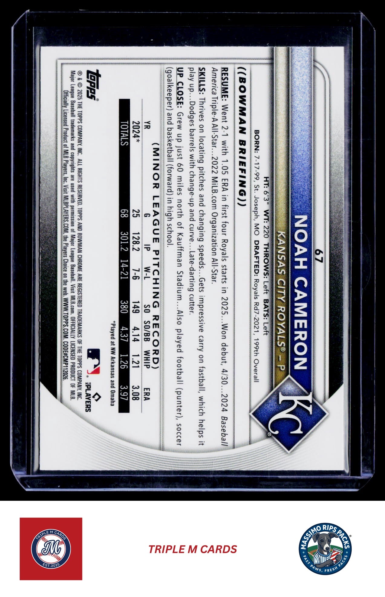 2025 Bowman Chrome #67 Noah Cameron Fuchsia #/299