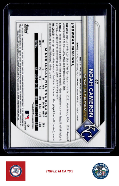 2025 Bowman Chrome #67 Noah Cameron Blue Wave #/150