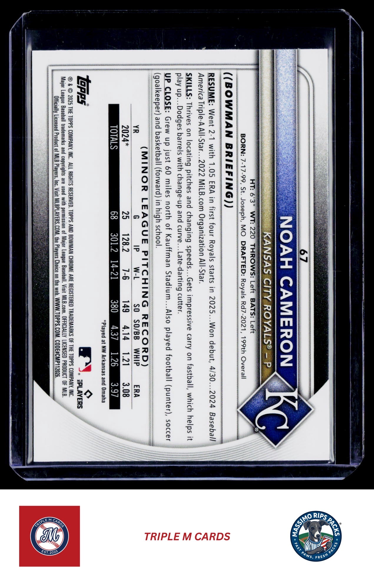 2025 Bowman Chrome #67 Noah Cameron Blue Wave #/150