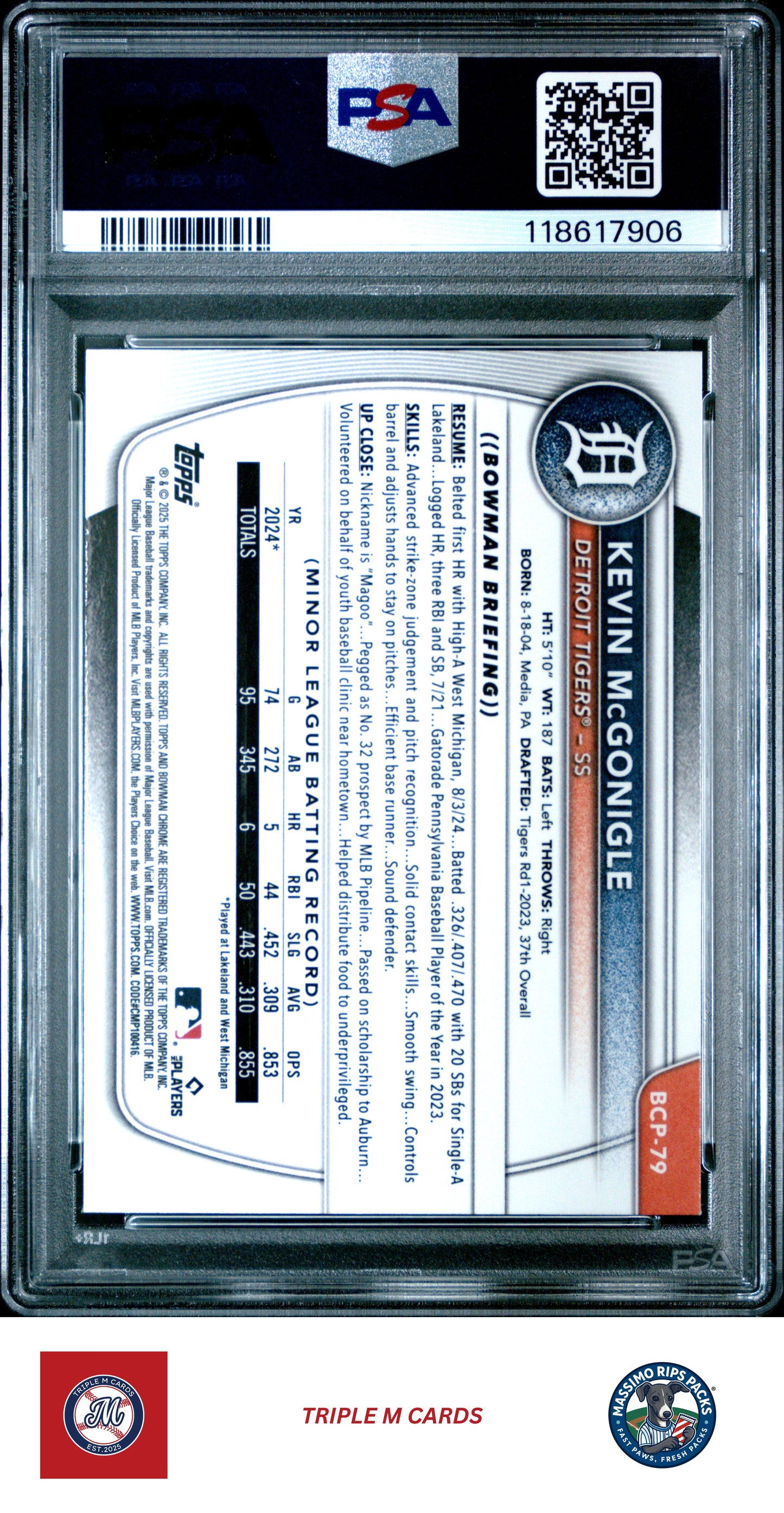 2025 Bowman #BCP-79 Kevin McGonigle Chrome Prospects PSA 9