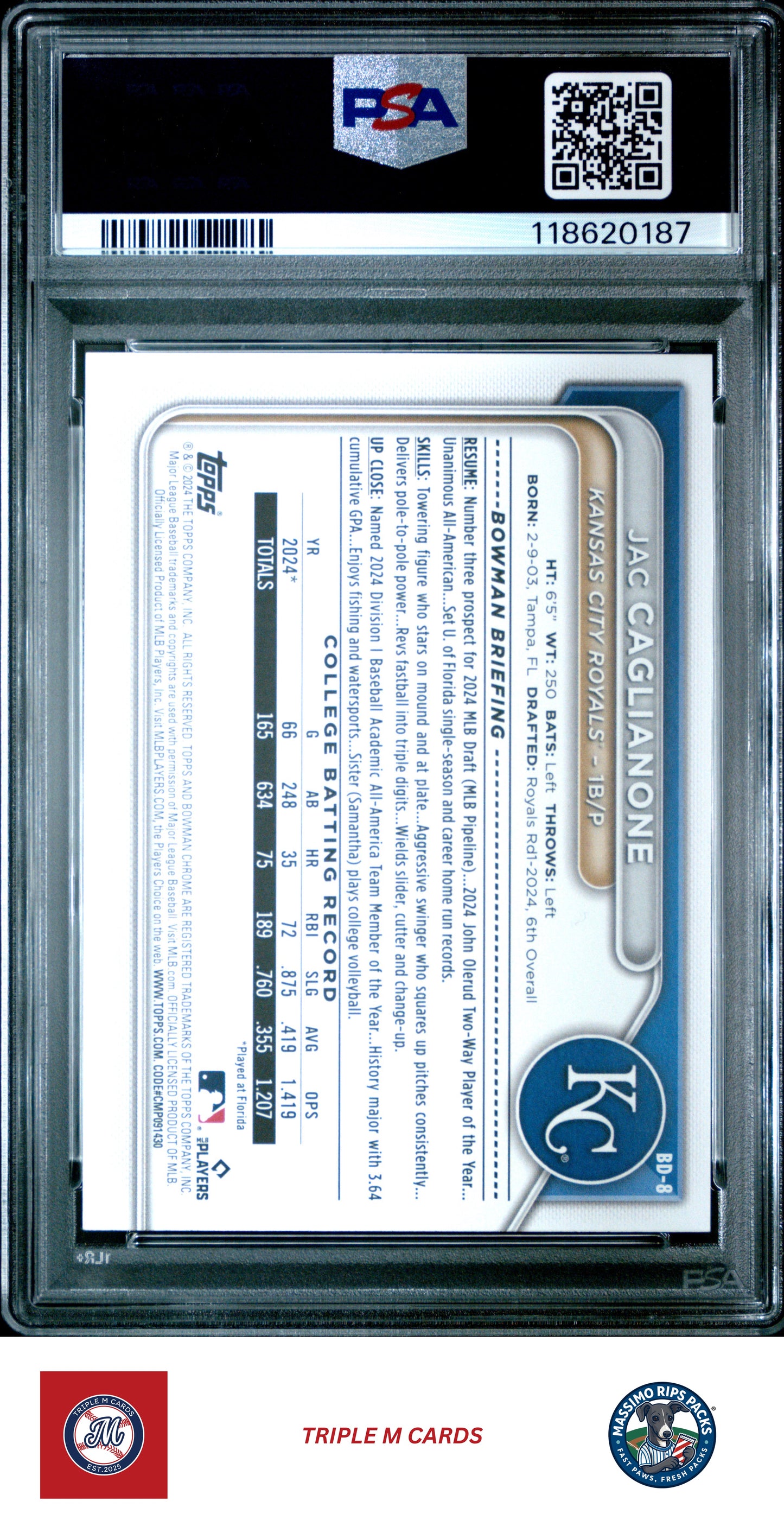 2024 Bowman Draft #BD-8 Jac Caglianone PSA 9