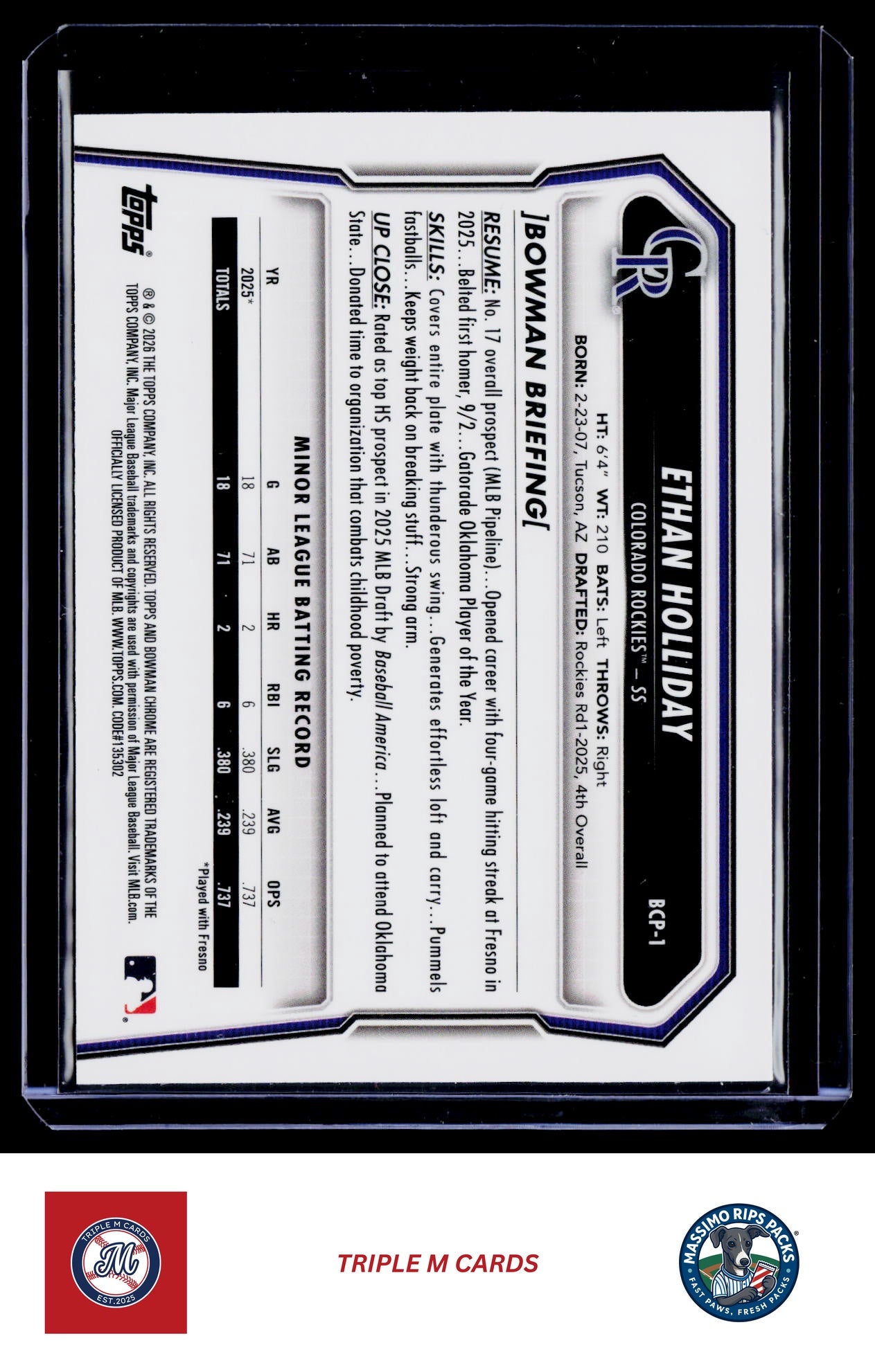2026 Bowman #BCP-1 Ethan Holliday Chrome Prospects