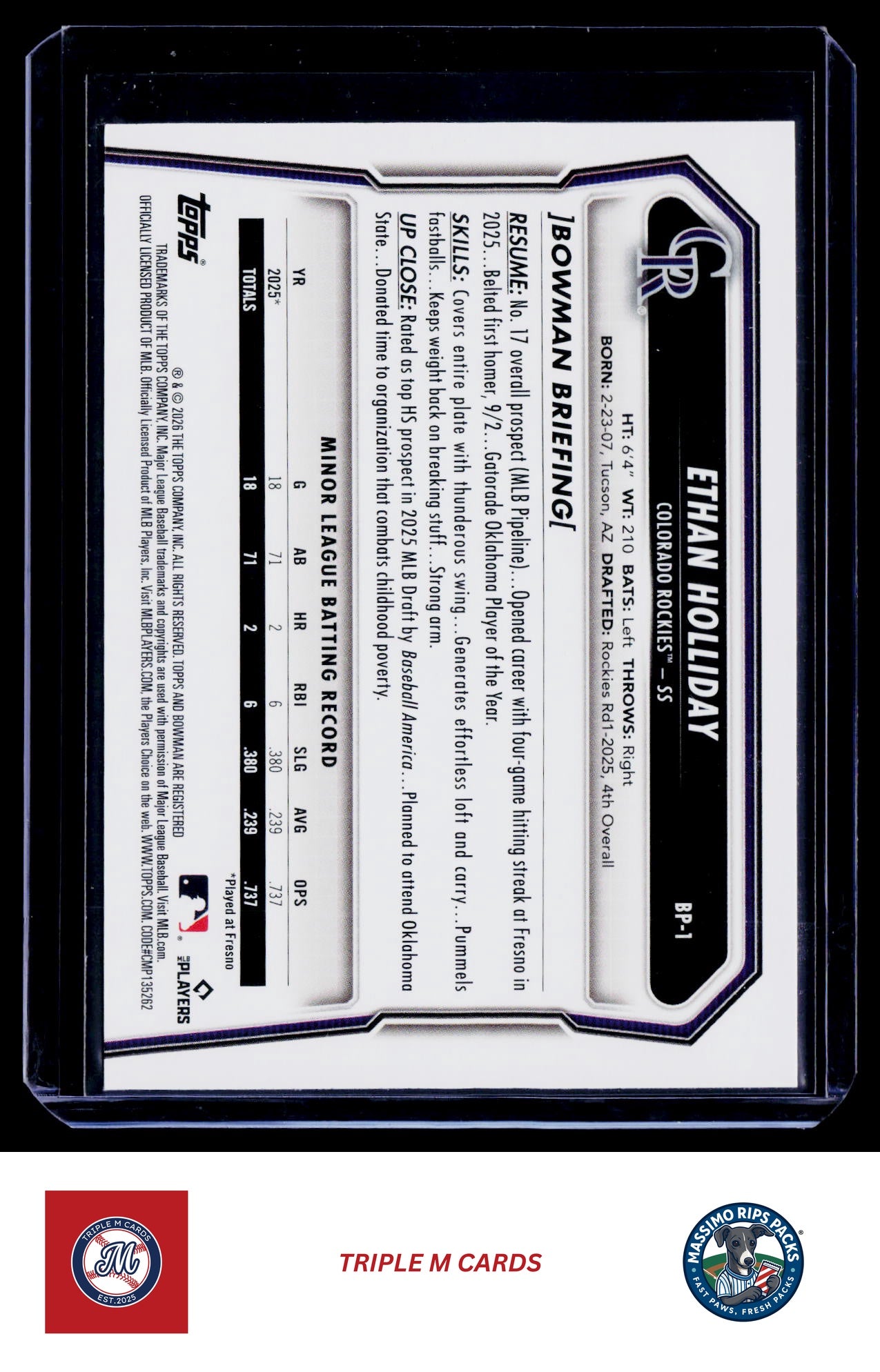 2026 Bowman #BP-1 Ethan Holliday Prospects