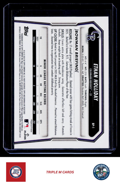 2026 Bowman #BP-1 Ethan Holliday Prospects
