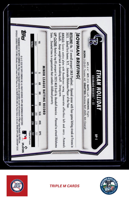 2026 Bowman #BP-1 Ethan Holliday Prospects