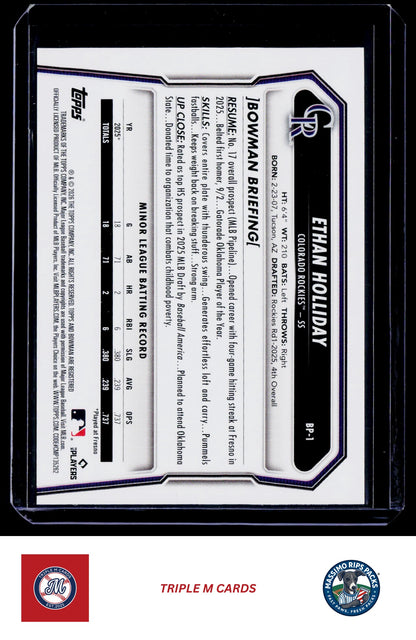 2026 Bowman #BP-1 Ethan Holliday Prospects