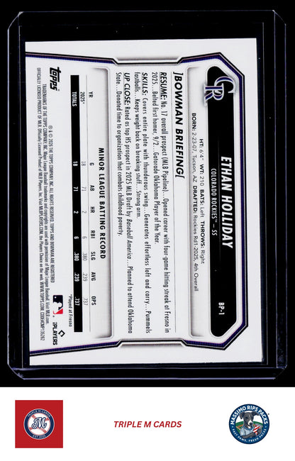 2026 Bowman #BP-1 Ethan Holliday Prospects