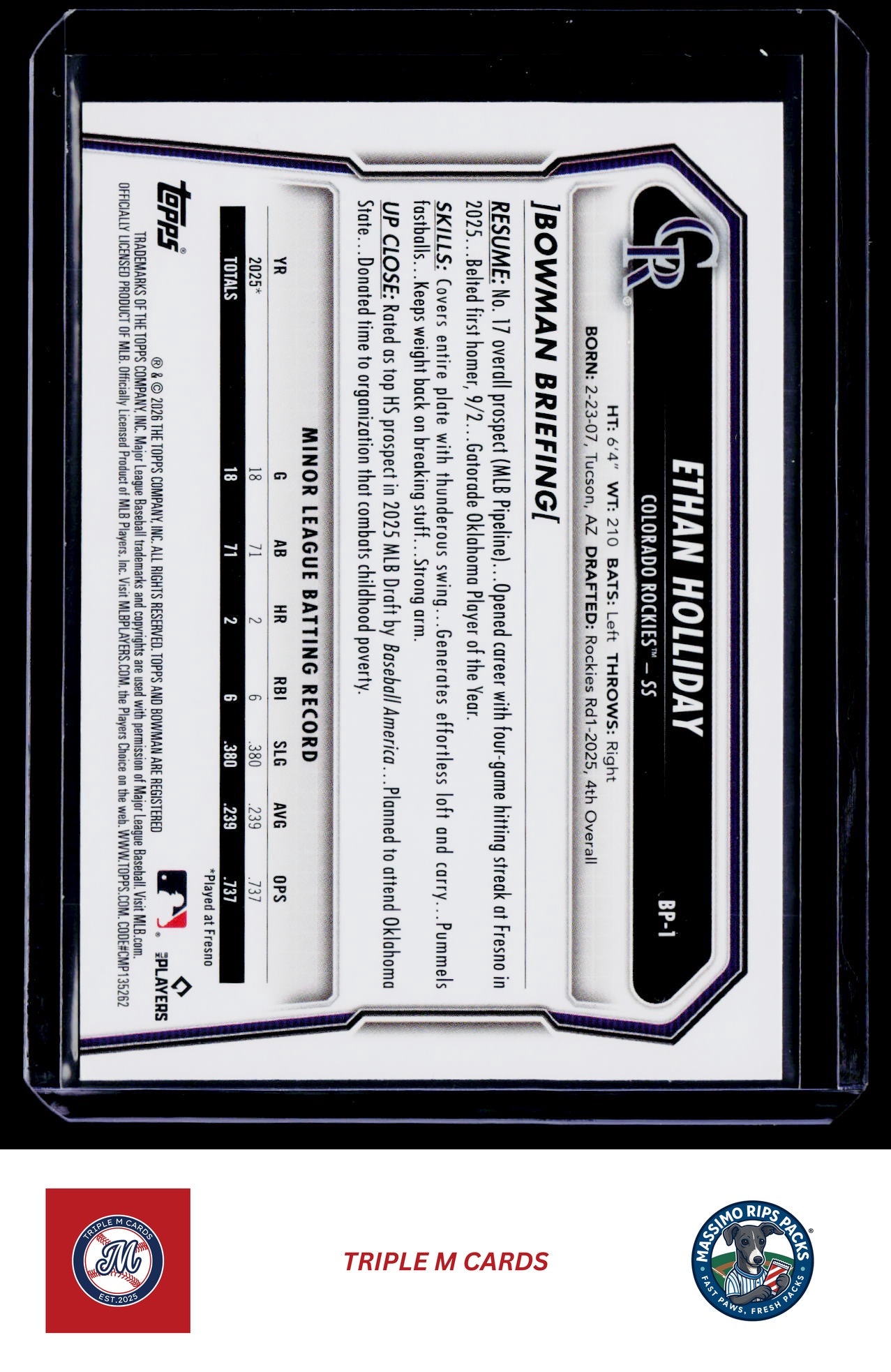 2026 Bowman #BP-1 Ethan Holliday Prospects