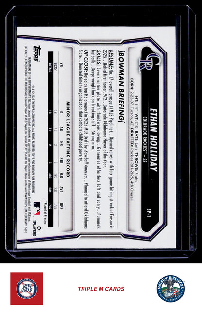 2026 Bowman #BP-1 Ethan Holliday Prospects