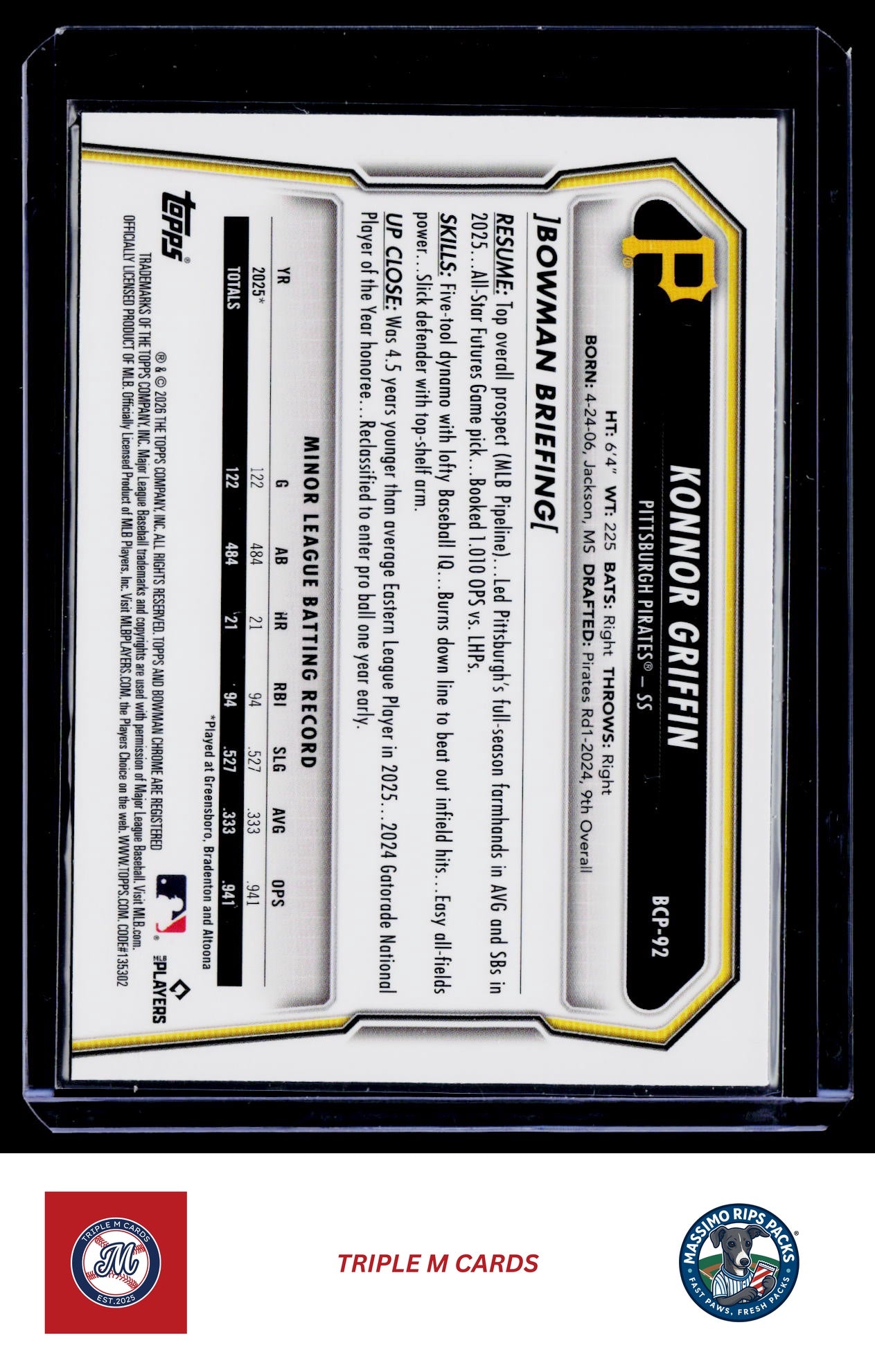 2026 Bowman #BCP-92 Konnor Griffin Chrome Prospects