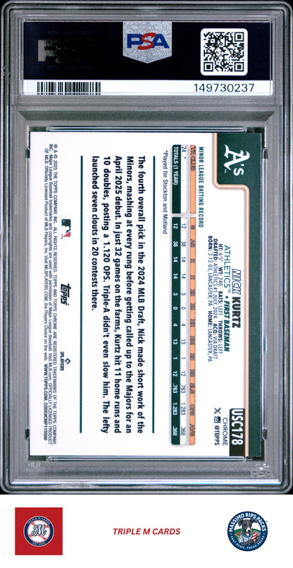 2025 Topps Chrome Update #USC178 Nick Kurtz RayWave Refractor PSA 9