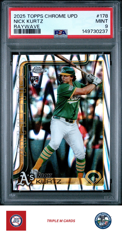 2025 Topps Chrome Update #USC178 Nick Kurtz RayWave Refractor PSA 9