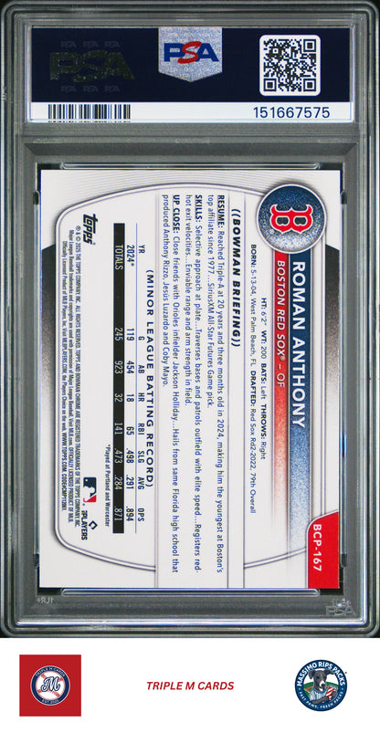 2025 Bowman Chrome #BCP-167 Roman Anthony Prospects Purple Geometric PSA 9 #/250