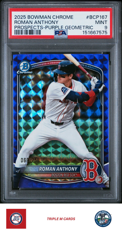 2025 Bowman Chrome #BCP-167 Roman Anthony Prospects Purple Geometric PSA 9 #/250