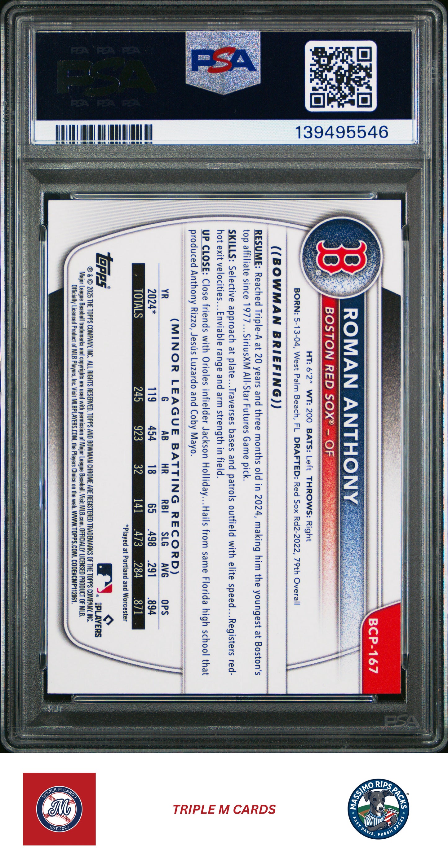 2025 Bowman Chrome #BCP-167 Roman Anthony Prospects Geometric PSA 9 #/499