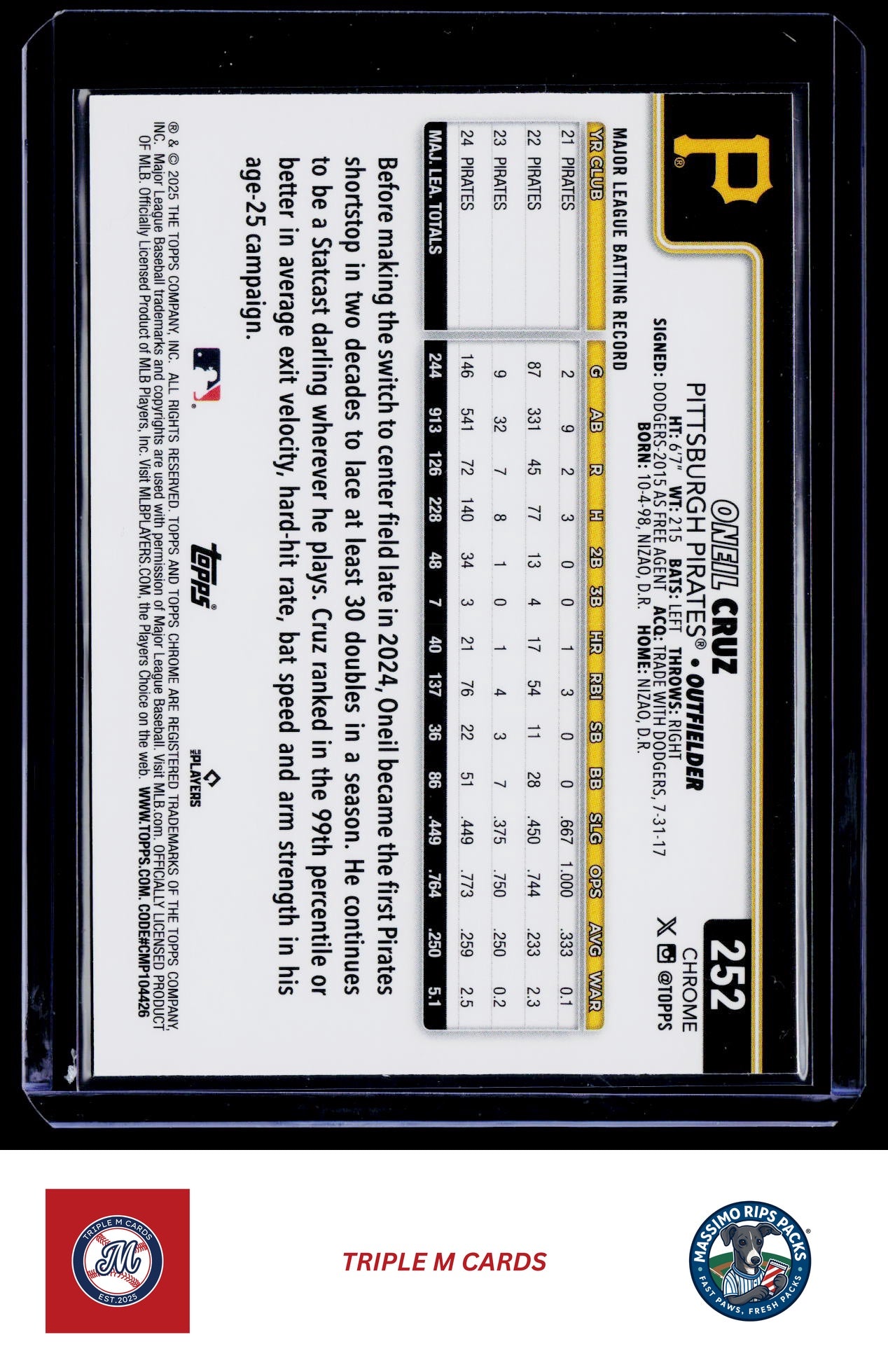 2025 Topps #284 Oneil Cruz Rainbow Foil