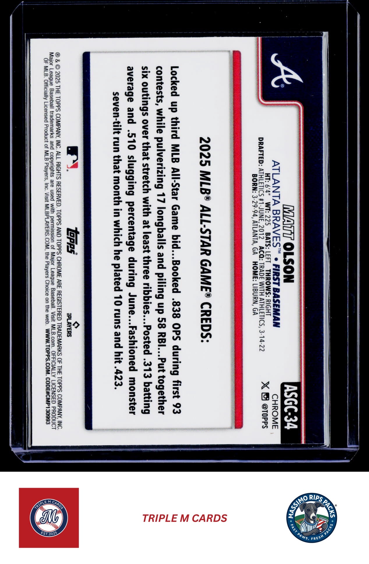 2025 Topps Chrome Update #ASGC-34 Matt Olson 2025 All-Star Game