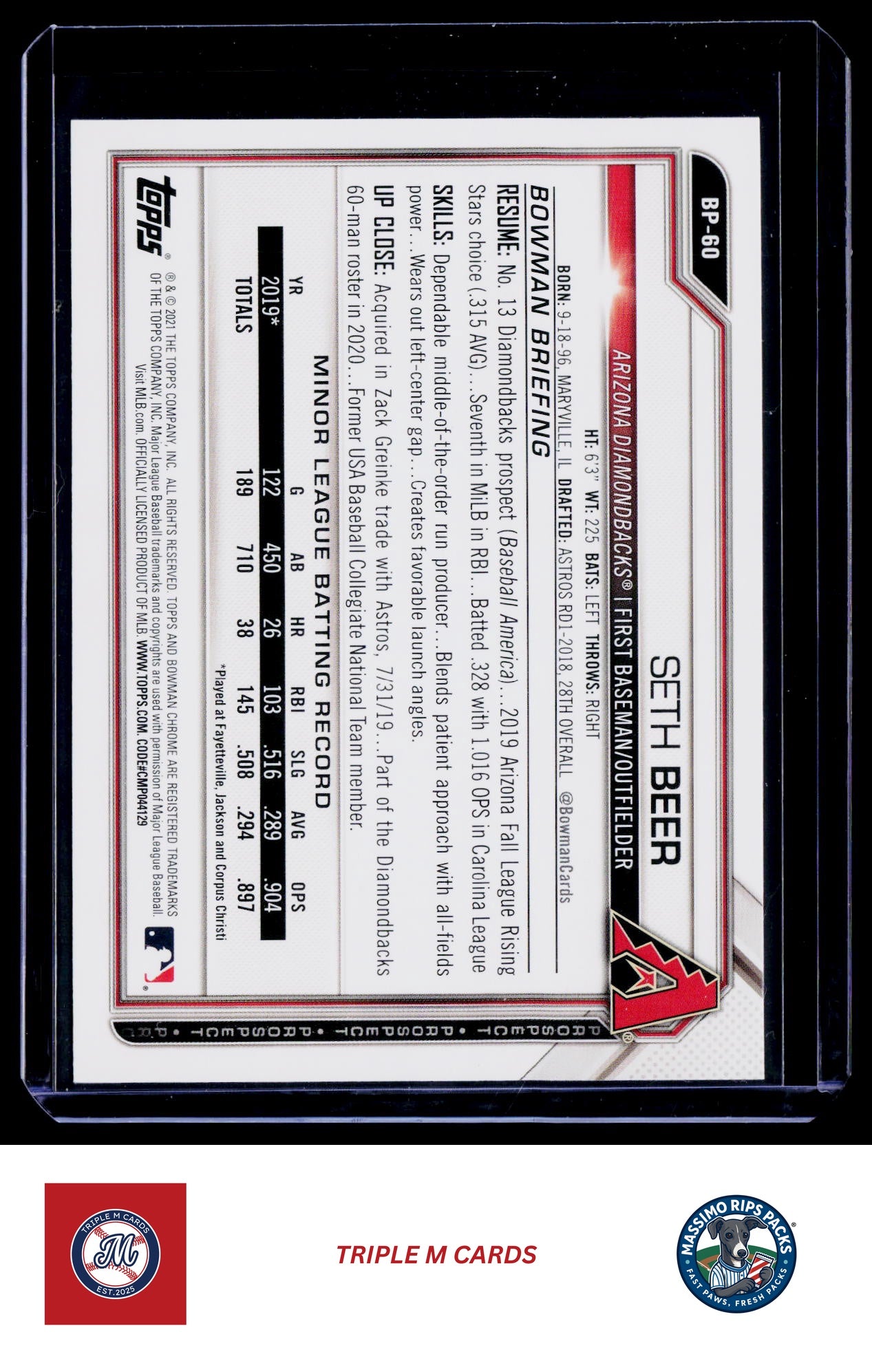 2021 Bowman #BP-60 Seth Beer Prospects