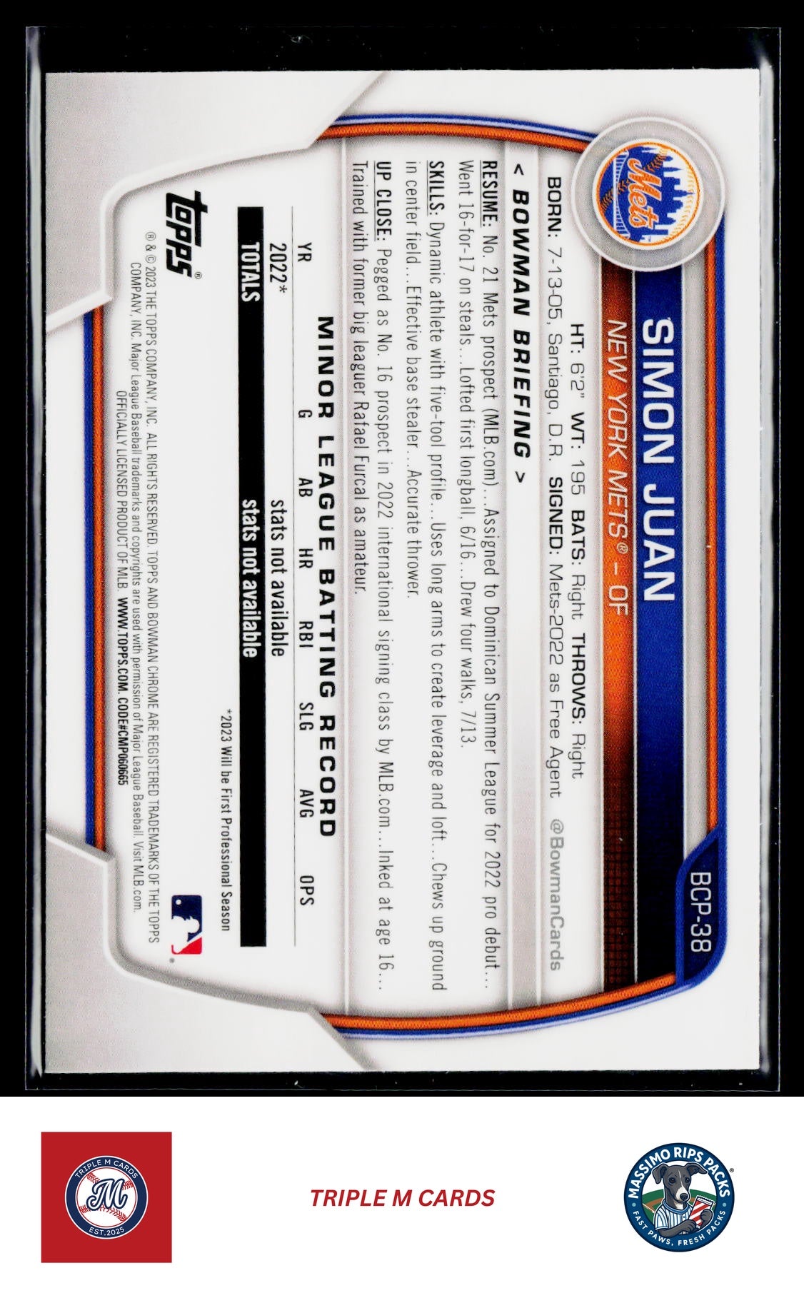 2023 Bowman #BCP-38 Simon Juan Chrome Prospects