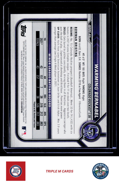 2022 Bowman #BP-46 Warming Bernabel Prospects